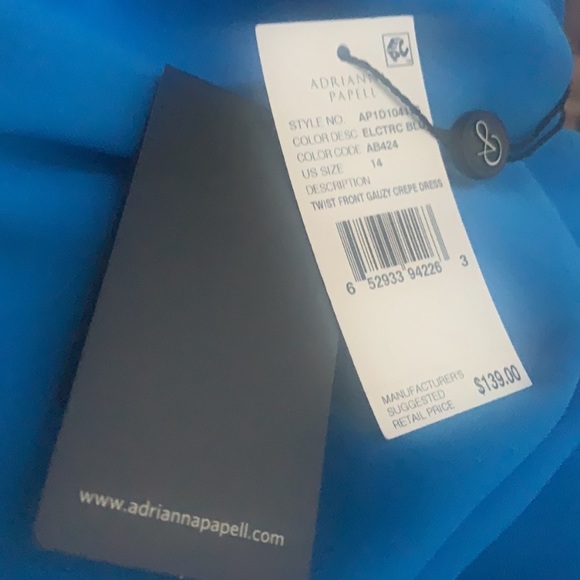 Adrianna Papell Twist Front Crepe Dress Electric Blue Size 14 NWT - Picture 7 of 13